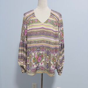 Maeve Anthropologie Women’s Ceresco Floral Peasant Balloon Sleeve Top Size M